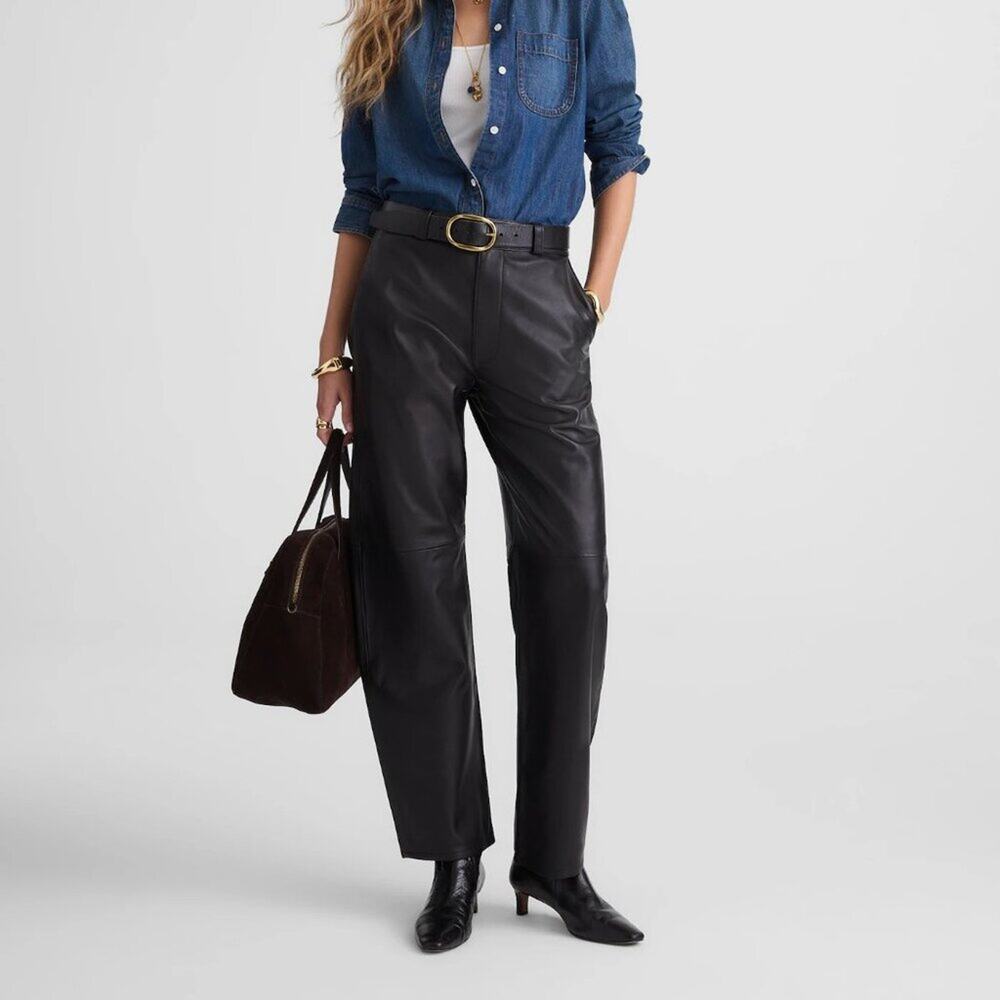 NWT Madewell The Balloon Pant in Leather Jet Black 25